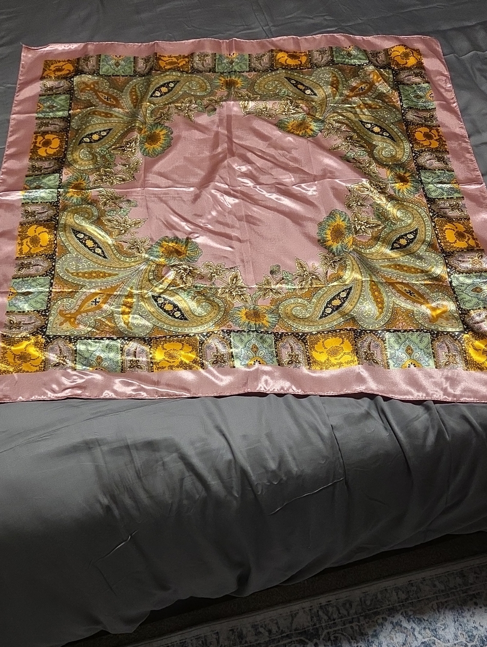 Silky Pink Paisley Scarf- Unbranded